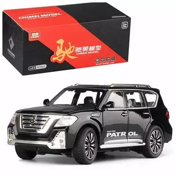 Масштаб 1/24 Nissan Patrol, литая под давлением модель автомобиля из сплава, внедорожник, большая имитация внедорожника, игрушечный автомобиль со светом и звуком, коллекция игрушек 22*8.7*8.2cm