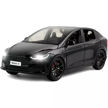 Масштаб 1/24 Tesla Model X, модель автомобиля из сплава, литая под давлением игрушечный транспорт, модель автомобиля X, дверь с крылом чайки, легкосплавный автомобиль с откидным механизмом и подсветкой и музыкой, подарки для детей 1/24-Size:18*8*6cm чёрны