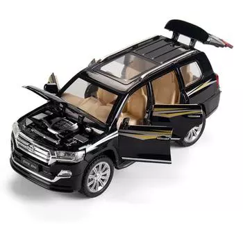 Масштаб 1/24 Toyota Land Cruiser, литая под давлением модель автомобиля, игрушечный автомобиль с откатным механизмом, звуком и светом для детей, коллекция подарков для мальчиков и девочек 1/24-20.5x9.5x8cm чёрный