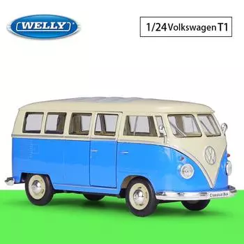 Масштаб 1/24 Welly 1963 Volkswagen T1 Bus, модель автомобиля из сплава, литье под давлением, металлические игрушечные автомобили, модель автомобиля, коллекция высокой имитации, детские подарки