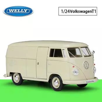 Масштаб 1/24 Welly 1963 Volkswagen T1 Bus, модель автомобиля из сплава, литье под давлением, металлические игрушечные автомобили, модель автомобиля, коллекция высокой имитации, детские подарки 1/24-17.2x7.6x7cm слоновая кость