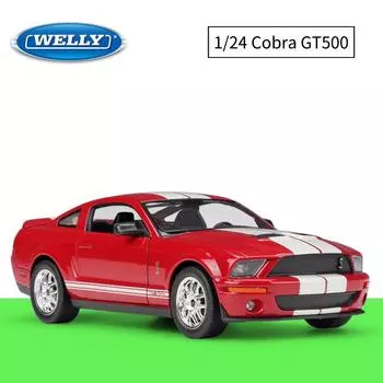 Масштаб 1/24 Welly 2007 Shelby Cobra GT500, модель автомобиля из сплава, литье под давлением, металлические игрушечные автомобили, модель автомобиля, коллекция высокой имитации, детские подарки 1/24-20.1x7.8x6.1cm красный