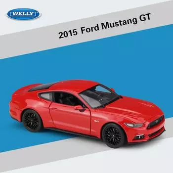 Масштаб 1/24 Welly 2015 Ford Mustang GT, модель автомобиля из сплава, литье под давлением, металлические игрушечные автомобили, модель автомобиля, коллекция высокой имитации, детские подарки 1/24-19x7.5x7cm красный