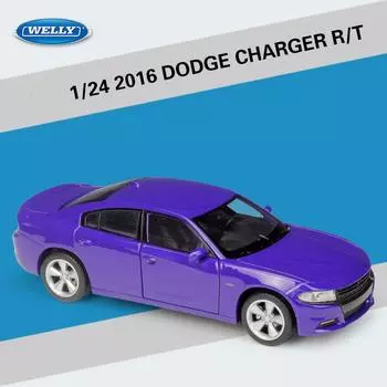 Масштаб 1/24 Welly 2016 Dodge Charger R/T, модель автомобиля из сплава, литье под давлением, металлические игрушечные автомобили, модель автомобиля, коллекция высокой имитации, детские подарки 1/24- 19.5x7.3x5.7cm фиолетовый