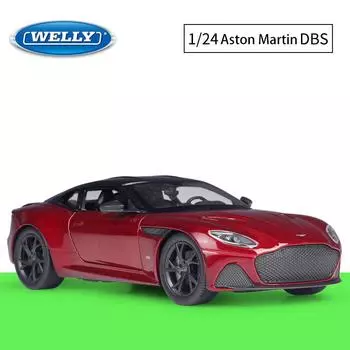Масштаб 1/24 WELLY Aston Martin DBS Superleggera, модель автомобиля из сплава, литье под давлением, металлические игрушечные транспортные средства, модель автомобиля, коллекция высокой имитации, детские подарки 1/24-19.7x8.2x5.6cm красный