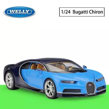 Масштаб 1/24 Welly Bugatti Chiron, модель автомобиля из сплава, литье под давлением, металлические игрушечные автомобили, модель автомобиля, коллекция высокой имитации, детские подарки 1/24-19x8.5x5cm синий