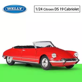 Масштаб 1/24 Welly Citroen DS 19 Cabriolet, модель автомобиля из сплава, литье под давлением, металлические игрушечные автомобили, модель автомобиля, коллекция высокой имитации, детские подарки