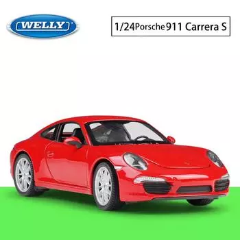 Масштаб 1/24 Welly Porsche 911 CARRERA S, модель автомобиля из сплава, литье под давлением, металлические игрушечные автомобили, модель автомобиля, коллекция высокой имитации, детские подарки 1/24-19x7.5x5.5cm красный