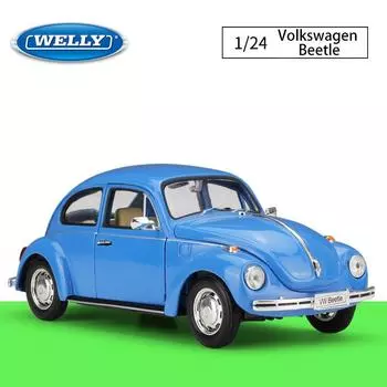 Масштаб 1/24 Welly Volkswagen Beetle, модель автомобиля из сплава, литье под давлением, металлические игрушечные автомобили, модель автомобиля, коллекция высокой имитации, детские подарки 1/24-17.4x6.5x6.4cm синий