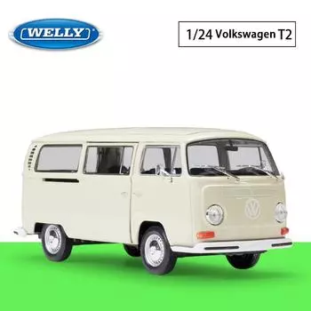 Масштаб 1/24 Welly Volkswagen T2 Bus, модель автомобиля из сплава, литье под давлением, металлические игрушечные автомобили, модель автомобиля, коллекция высокой имитации, детские подарки