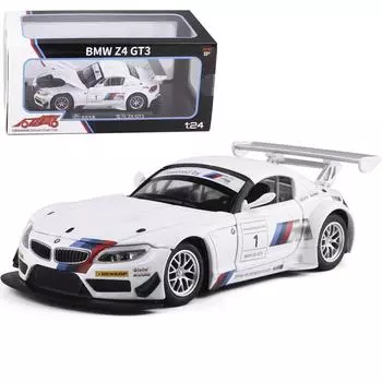 Масштаб 1/24 Z4 GT3, литая под давлением модель автомобиля, игрушечный автомобиль с откатным механизмом, звуком и светом для детей, коллекция подарков для мальчиков и девочек 1/24- 18x8x5 cm белый