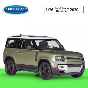Масштаб 1/26 Welly 2020 Land Rover Defender, модель автомобиля из сплава, литье под давлением, металлическая игрушка, внедорожник, высокая имитация, коллекция, подарок для детей 1/26-18.8x8x7.5cm серебряный/зелёный