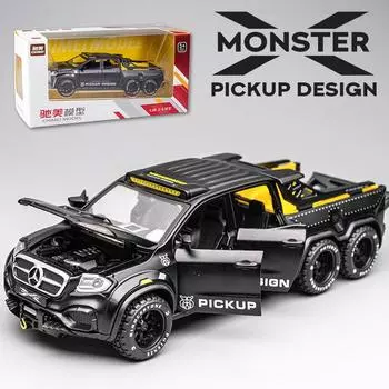 Масштаб 1/28 Benz Monster Pickup 6x6, литая под давлением модель автомобиля, игрушечный автомобиль с откатным механизмом, звуком и светом для детей, коллекция подарков для мальчиков и девочек 1/28-20.4x8.2x6cm красный
