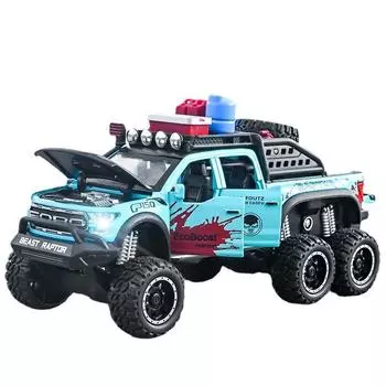 Масштаб 1/28 Ford Raptor F150 6X6 Пикап, литая под давлением модель автомобиля, игрушечный автомобиль со звуком и светом для детей, коллекция подарков для малышей 1/28-21.5x10.5x9.5cm синий