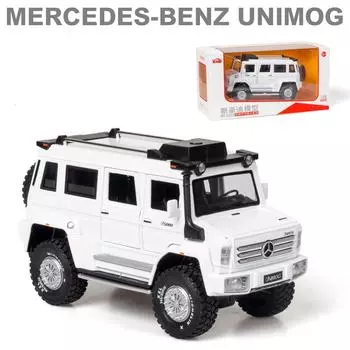 Масштаб 1/28 Unimog U5000, литая под давлением модель автомобиля, игрушечный автомобиль с откатным механизмом, звуком и светом для детей, коллекция подарков для мальчиков и девочек 1/28-18x7.5x10cm белый