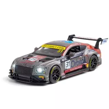 Масштаб 1/32 Bentley Continental GT3, литая под давлением модель автомобиля, игрушечный автомобиль с откатным механизмом, звуком и светом для детей, коллекция подарков для мальчиков и девочек 1/32-14.5x6x4cm коричневый
