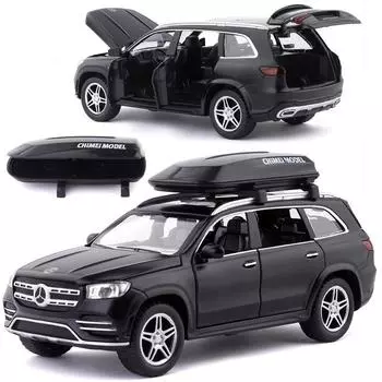 Масштаб 1/32 Benz GLS580, литая под давлением модель автомобиля, игрушечный автомобиль с откатным механизмом, звуком и светом для детей, коллекция подарков для мальчиков и девочек 1/32-16.5x7.3x6.5cm чёрный