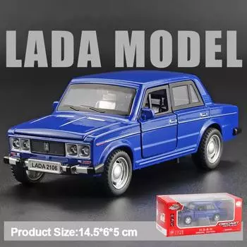 Масштаб 1/32 LADA 2106, литая под давлением модель автомобиля, игрушечный автомобиль с откатным механизмом, звуком и светом для детей, коллекция подарков для мальчиков и девочек 1/32-14.5x5x5cm чёрный