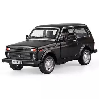 Масштаб 1/32 Lada NIVA, литая под давлением модель автомобиля, игрушечный автомобиль с откатным механизмом, звуком и светом для детей, коллекция подарков для мальчиков и девочек 1/32-13.5x6x5.5 cm чёрный