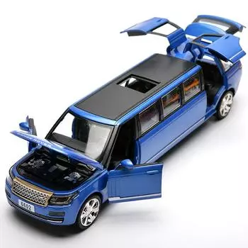 Масштаб 1/32 Land Range Rover, удлиненная литая под давлением модель автомобиля, игрушечный автомобиль со звуком и светом для детей, коллекция подарков для мальчиков и девочек 1/32-23x6x5.5cm синий