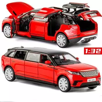 Масштаб 1/32 Land Rover, удлиненная литая под давлением модель автомобиля VELAR, игрушечный автомобиль со звуком и светом для детей, коллекция подарков для мальчиков и девочек 1/32-18x6x4.5cm красный