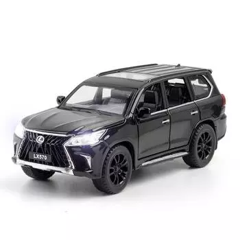Масштаб 1/32 Lexus LX570, литая под давлением внедорожная модель автомобиля из сплава, металлическая игрушка с откидным механизмом, звуком и светом, 6 открытых дверей для детей, коллекция подарков для взрослых 1/32-16x7x6cm чёрный