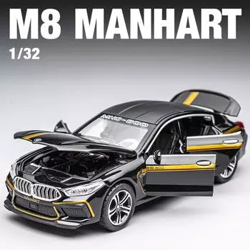 Масштаб 1/32 M8 Manhart, литая под давлением модель автомобиля, игрушечный автомобиль с откатным механизмом, звуком и светом для детей, коллекция подарков для мальчиков и девочек 1/32-16x6.3x5.1cm чёрный