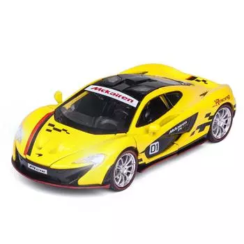 Масштаб 1/32 McLaren P1 GTR, литая под давлением модель автомобиля, игрушечный автомобиль с откатным механизмом, звуком и светом для детей, коллекция подарков для мальчиков и девочек 1/32-15.5x7x4cm жёлтый