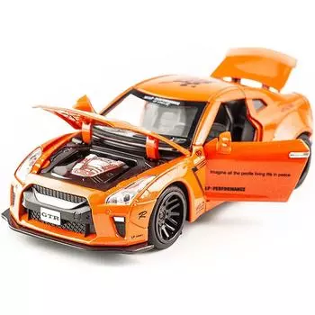 Масштаб 1/32 Nissan GTR, литая под давлением модель автомобиля, игрушечный автомобиль с откатным механизмом, звуком и светом для детей, коллекция подарков для мальчиков и девочек 1/32-14.5x6x4.5cm оранжевый