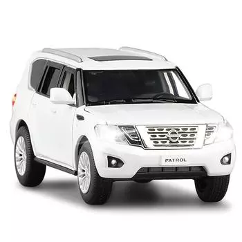 Масштаб 1/32 Nissan Patrol Y62, литая под давлением модель автомобиля, игрушечный автомобиль с откатным механизмом, звуком и светом для детей, коллекция подарков для мальчиков и девочек 1/32-17.5x7.5x6.2cm белый
