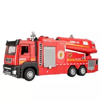Масштаб 1/32 Пожарная машина Модель игрушечной машины Металлическая литая под давлением Светомузыкальная имитация Спрей Спасательная машина Модели для детей Подарки на день рождения красный