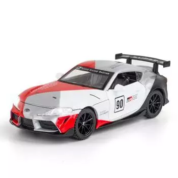 Масштаб 1/32 Toyota Supra GT4 Concept, литая под давлением модель автомобиля, игрушечный автомобиль с откатным механизмом, звуком и светом для детей, коллекция подарков для мальчиков и девочек 1/32-15.5x7x4.5cm серебряный