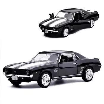 Масштаб 1/36 Camaro SS 1969, литая под давлением модель автомобиля, игрушечный автомобиль с откатным механизмом, звуком и светом для детей, коллекция подарков для мальчиков и девочек 1/36-Size:12.5*5*3.5cm чёрный