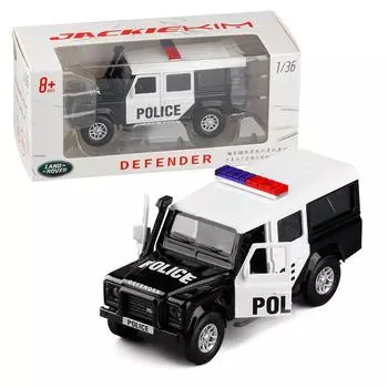 Масштаб 1/36 Land Rover Defender, литая нога, модель полицейской машины, мини-игрушки, вечерние подарок, литая металлическая модель автомобиля (цвет: Черно-белая полицейская машина)