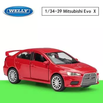 Масштаб 1/36 Welly Mitsubishi Lancer Evolution X, модель автомобиля из сплава, литье под давлением, металлические игрушечные транспортные средства, модель автомобиля, коллекция высокой имитации, детские подарки 1/36-11.8x4.8x4cm красный