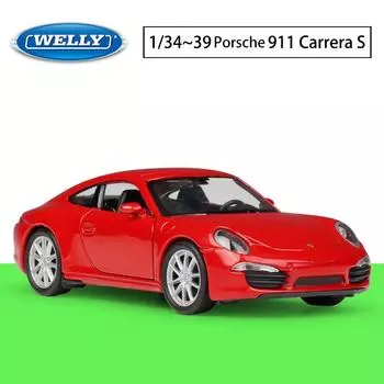 Масштаб 1/36 Welly Porsche 911 Carrera S, модель автомобиля из сплава, литье под давлением, металлические игрушечные автомобили, модель автомобиля, коллекция высокой имитации, детские подарки 1/36- 11.8x4.7x3.4cm красный