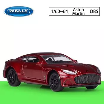 Масштаб 1/60 Welly Aston Martin DBS Superleggera, модель автомобиля из сплава, литье под давлением, металлические игрушечные транспортные средства, модель автомобиля, коллекция высокой имитации, детские подарки 1/60-7.5x3.1x2.1cm красный