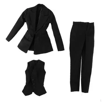 Масштаб 1/6, 3 шт., кукольная одежда для женских фигурок, куртка и брюки, полный костюм ручной работы 12 чёрный