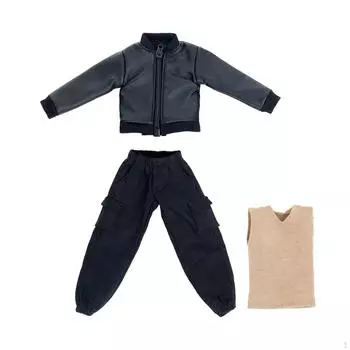 Масштаб мужской фигуры 1/12 Одежда из кожи куртка, брюки карго и топ без рукавов Мужская повседневная одежда