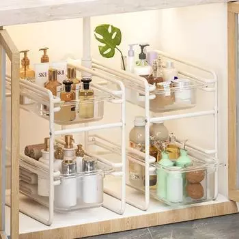 Масштабируемая кухонная стойка для хранения вещей Съемная бытовая кухонная стойка для хранения вещей под раковиной Многоуровневая организация и хранение вещей в доме