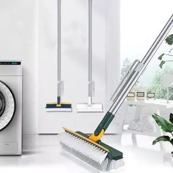 Масштабируемая щетка для чистки пола 2-в-1 с длинной ручкой Портативная V-образная щетка для чистки с жесткой щетиной и скребком белый