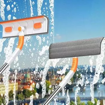 Масштабируемая швабра для очистки окон, мягкая щетка из микрофибры, телескопическая щетка для стекла, многофункциональный скребок для очистки пыли, бытовая чистота A mop оранжевый