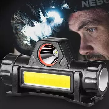 Масштабируемая встроенная батарея для кемпинга, мощный светодиодный налобный фонарь, COB, перезаряжаемая USB фара, водонепроницаемый налобный фонарь, налобный фонарь, фонарь чёрный