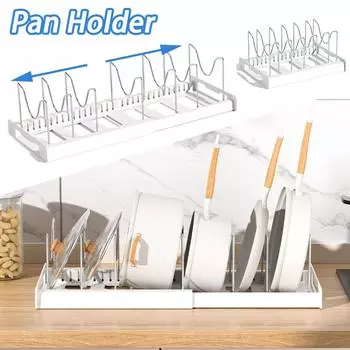 Масштабируемый держатель для кастрюль Регулируемая полка для хранения крышек для кастрюль Шкаф Органайзер для кухонных принадлежностей Крышка для кастрюль Держатель для разделочных досок Полка для кастрюль белый