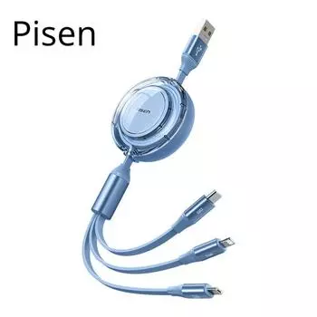 Масштабируемый кабель для передачи данных Pinsheng, зарядный кабель 3-в-1, быстрая зарядка 66 Вт, 1-в-3, подходит для Apple, Huawei, Android Typec Celadon green зелёный