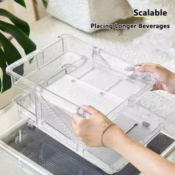 Масштабируемый органайзер для холодильника, диспенсер для банок содовой, держатель для напитков, двухслойная регулируемая стойка для хранения банок для напитков прозрачный