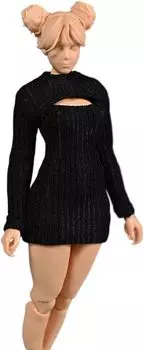 Масштабная эластичная обтягивающая грудь, показывающая свитер, нижнее белье, 6 дюймов, экшн-кукла 1/12, женская одежда, (черный) чёрный