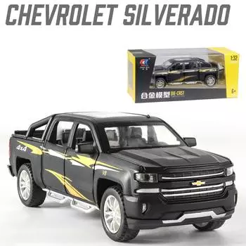 Масштабная модель автомобиля 1/32 для Silverado 4x4, литая под давлением модель игрушечного автомобиля со звуковой подсветкой, детский игрушечный автомобиль с откидной спинкой, рождественский автомобиль 1/32-Size:18.5*7.4*6cm красный
