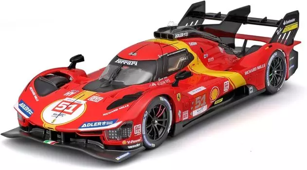 Масштабная модель Bburago Ferrari 499P 2023 Модель, совместимая с моделью гоночного автомобиля Antonio Fuoco - 1/18 #51 (Победитель) красный