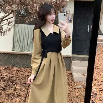 Масштабное осеннее платье из двух частей французского дизайна с поясом в чайном стиле, литературно-художественная нежная длинная юбка XXXXXL